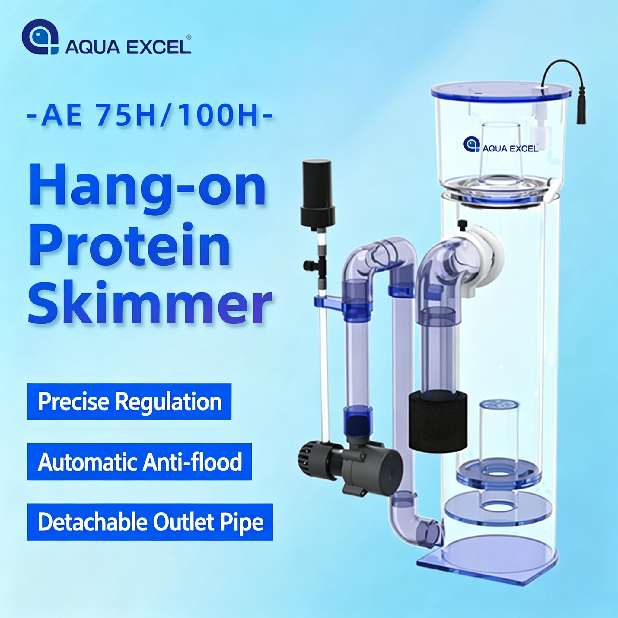 Aquarium Fish Waste Collector - AQUA EXCEL AE-75H/100H Hang-on DC Aquarium